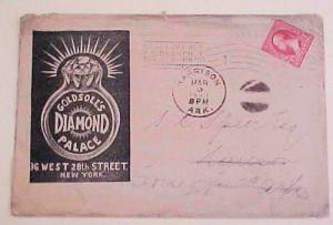 US COVER  GOLDSOLL'S DAIMOND PALACE AD 1899 HARRISON ARK