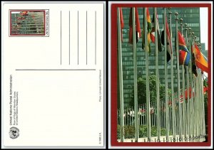 1989 UNITED NATIONS Postal Card - New York, Row of Flags 1, Unused T10 