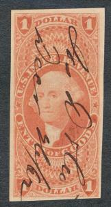 U.S. R67a USED $1 RED ENTRY OF GOODS, IMPERF VF