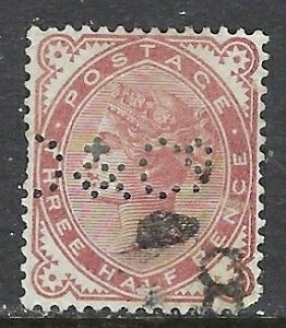 Great Britain 80 Used 1880 issue Perfin; nibbed corner (ap7301)