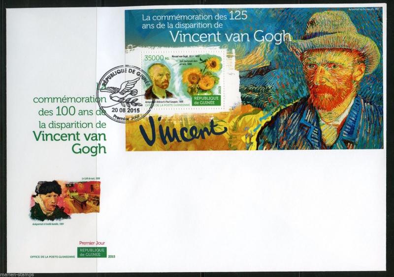 GUINEA 2015  125th MEMORIAL ANNIVERSARY OF VINCENT van GOGH S/S  FDC