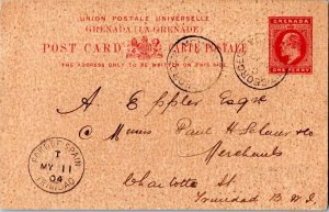 Grenada 1d KEVII Postal Card 1904 Georgetown, Grenada to Port of Spain, Trini...