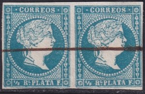 Cuba 1857 Sc 12 pair used pen cancel large diagonal crease