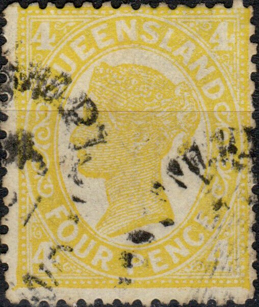 AUSTRALIA / QUEENSLAND 1898 - SG244 4d yellow d.I p.13 - Very Fine Used