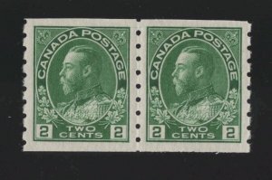 Canada Sc #128ii (1922) 2c green Admiral Coil Pair Mint XF NH MNH