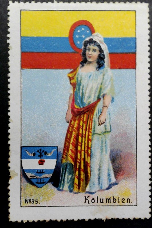 German Poster Stamp - Costumes of the World, Colombia - Original Gum