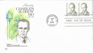1981 FDC, #1865, 35c Charles R. Drew, 3 diff. cachets