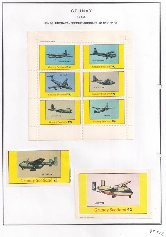 SCOTLAND - GRUNAY - 1982 - Freight A'craft-Perf 6v, Souv, D/L Sheets - MLH