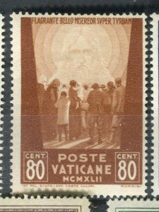 VATICAN; 1942 early Victims of War issue Mint hinged 80c. value