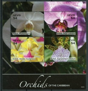 Nevis Flowers Stamps 2014 MNH Orchids of Caribbean Orchid Flora 4v M/S I