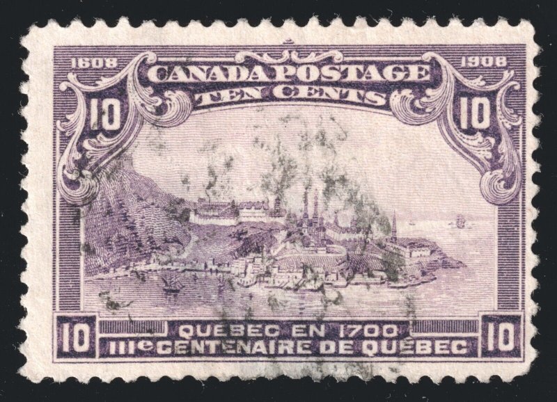 Canada Scott 101 Used thin 1908 10c Dark Violet Quebec Lot M118 bhmstamps