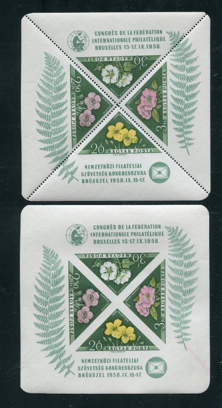 Hungary 1202a Flowers Perf and Imperf Stamp Sheets 1958 MNH