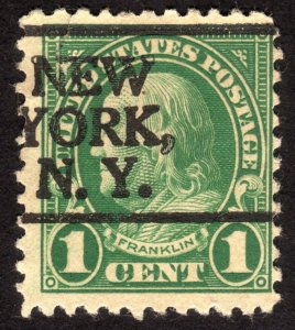 1923, US 1c, Franklin, Used, fault, New York precancel, Sc 552