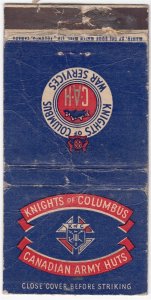 Vintage Wartime Matchbook KNIGHTS OF COLUMBUS WAR SERVICES