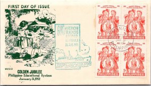 Philippines FDC 1952 - Golden Jubilee Phil Educ Sys - 4x5c Red Stamp - F43255