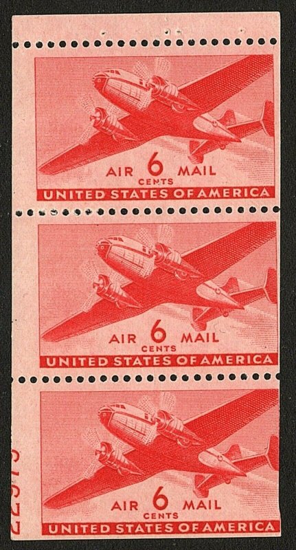 U.S. #C25a MNH Booklet Pane 3 with 50% PL# 22979