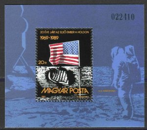 Hungary 1989 - Space - 20th Anniversary of Moon Flight - Flag - MNH S/Sheet