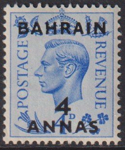 1950 - 1951 Bahrain 4 Anna surcharge KGVI MLMH Sc# 77 CV $5.00