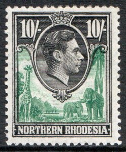 Northern Rhodesia KGVI 1938 10/- Green Black SG44 Mint Lightly Hinged MLH