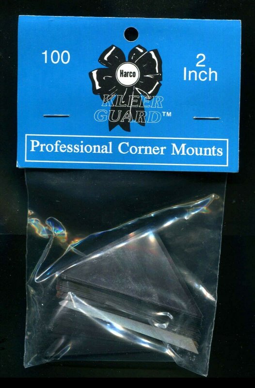 Harco Corner Mounts 2 Clear Front - Black Background - 100 Mounts Gummed Back 