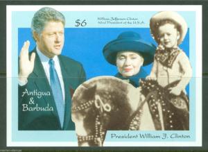 ANTIGUA SCOTT#1693 PRESIDENT WILLIAM J. CLINTON  IMPERF  S/S & HILLARY  MINT NH