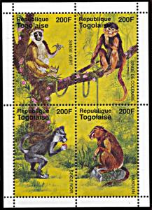 Togo 1664, MNH, Primates miniature sheet