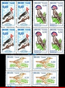 1087-89 BRAZIL 1968 1969 BIRDS, CARDINAL, FLYCATCHER, MI# 1178-79 1223 BLOCK MNH