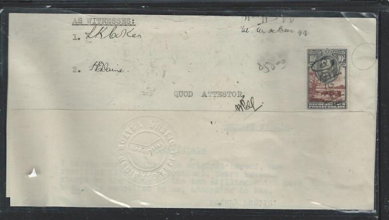 BECHUANALAND  (P2903B) KGVI 10/-  ON DOCUMENT  VF