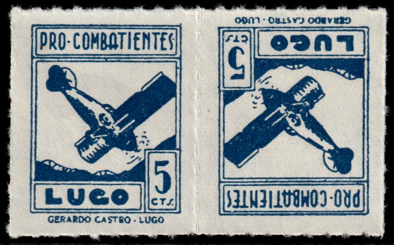 ✔️ SPAIN 1938 - CIVIL WAR 5 CMS AIRPLANE SURTAX SOLDIERS -  SOF. 21 TETEBECHE