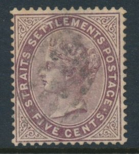 Straits Settlements 1882 SG 48 FIVE CENTS Purple-Brown WMK CROWN CC