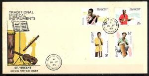 St. Vincent, Scott cat. 845-848. Musicians with Instruments. First day cover. ^