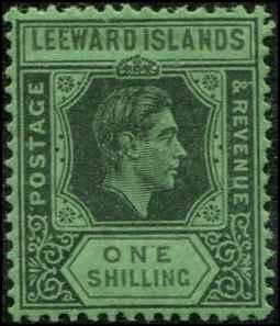 Leeward Islands SC# 111a SG# 110ba George VI 1sh blk-gray/emrld Chalky paper MH