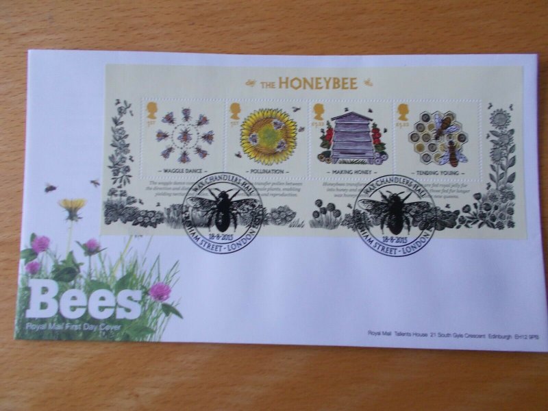 2015 The Honeybee Miniature Sheet MS3742 First Day Cover Wax Chandlers Hall SHS