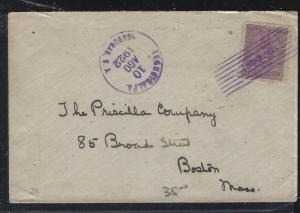 HONDURAS (P2604B)  1922 6C COVER TO USA