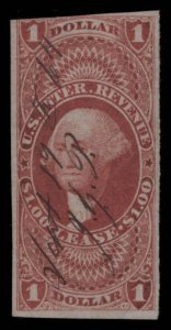 US Revenue Scott #R70a Imperf. Washington 1.00 Dollar Used > Year 1862