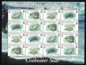 BRITISH ANTARCTIC 2009 Crabeater Seals/ WWF Sheet; Scott 413a, MNH