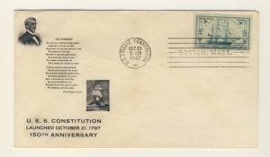 US - 1947 - Scott 951 FDC 3c Frigate Constitution (Unsigned Cachet)