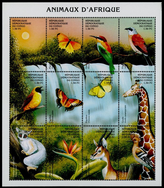 Zaire 1513 MNH Butterflies, Birds, Animals, Flowers, Giraffe