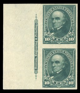 United States, 1894-95 #273P Cat$325, 1895 10c dark green, imperf. left sheet...