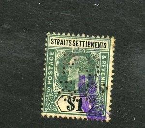 STRAITS SETTLEMENTS #123 USED FINE PERF INITIALS Cat $45