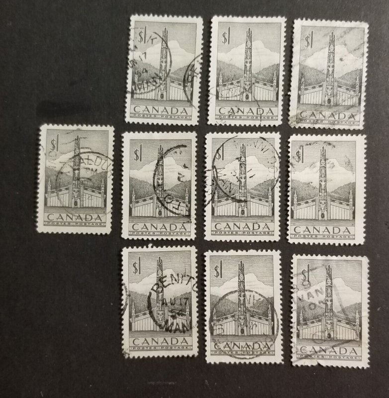 CANADA Scott 321 Used 1953 $1.00 Pacific Totem Pole Lot of 10 used Stamps z7711