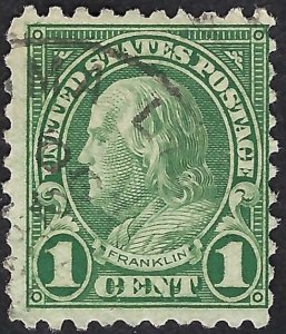 United States #581 1¢ Benjamin Franklin (1923-26). Green. Used.