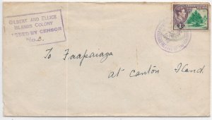 Funafuti to Canton Island, Gilbert & Ellice Islands 1944 Scarce Censor (C5434)