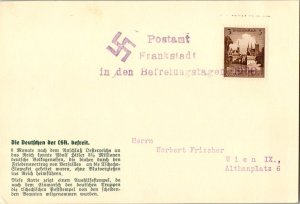 Germany 3pf Cathedral Island 1938 Postamt Frankstadt in den Befreiungstagen P...