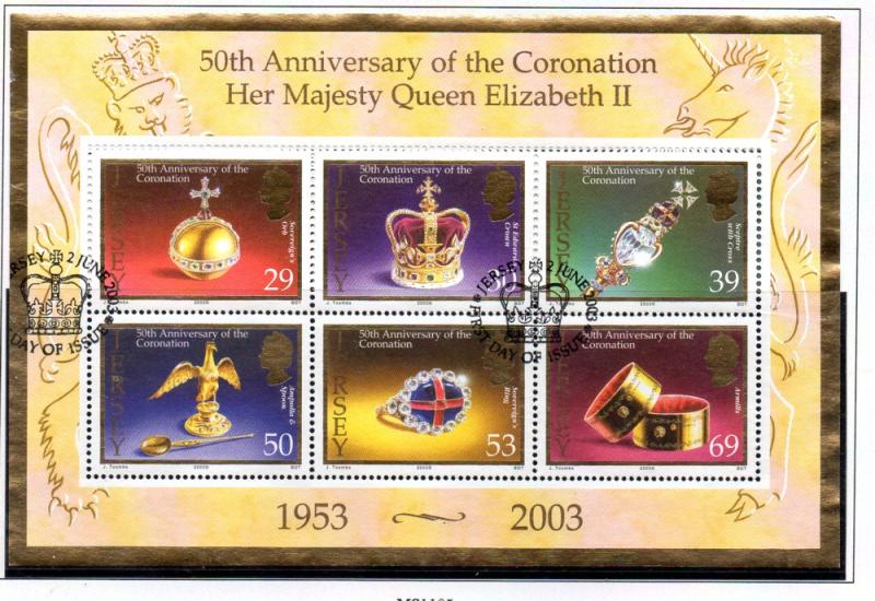 Jersey Sc 1090a 2003 Coronation 50 Years stamp sheet used