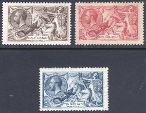 Great Britain 1918 2/6-10s Bradbury Scott 179-181 SG 414, 416 & 417 MLH Cat $850