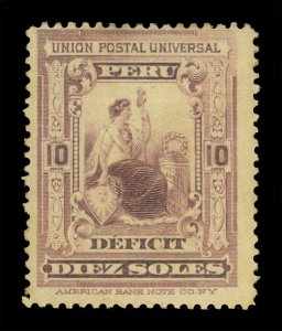 PERU  1899 POSTAGE DUE - LIBERTY  10s violet  Scott # J35 mint MH - Rare