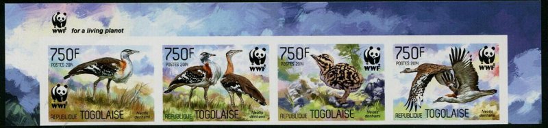 HERRICKSTAMP NEW ISSUES TOGO WWF Bustard Bird Imperf Stamp Strip