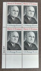 United States #1499 8c Harry S. Truman MNH blk of 4 plate #34167 (1973)