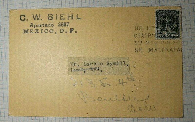 Mexico Philatelic Ad Postcard Biehl Stamp Dealer 1940's